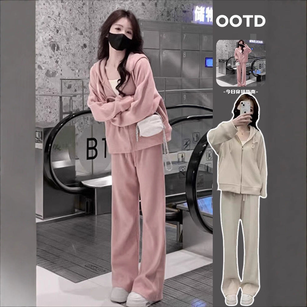 Loose Fashion Hooded Sweatshirt Wide Leg Pants