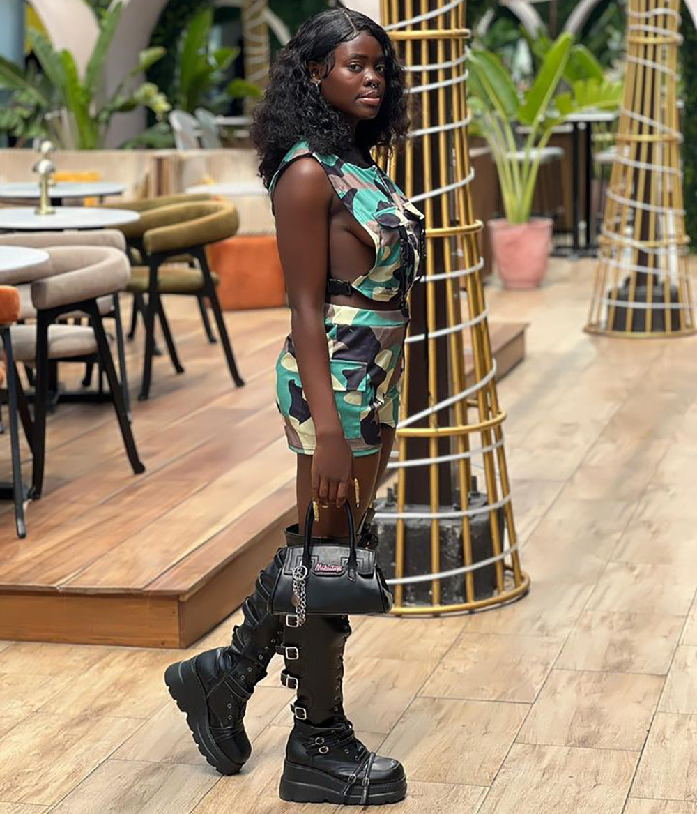 Camouflage-print Tank Top Vest And Shorts Two-piece Set