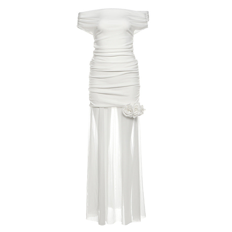Off-the-shoulder Strapless Mesh Maxi Dress For Women