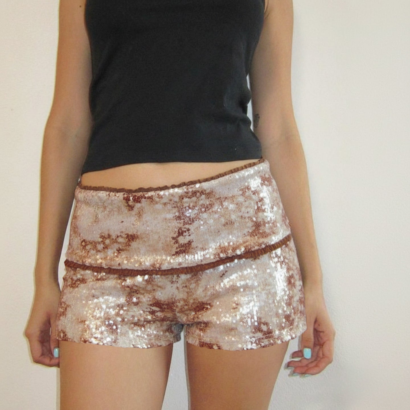 New Hot American Style Low Waist Lace Stitching Sequin Shorts