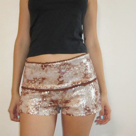 New Hot American Style Low Waist Lace Stitching Sequin Shorts