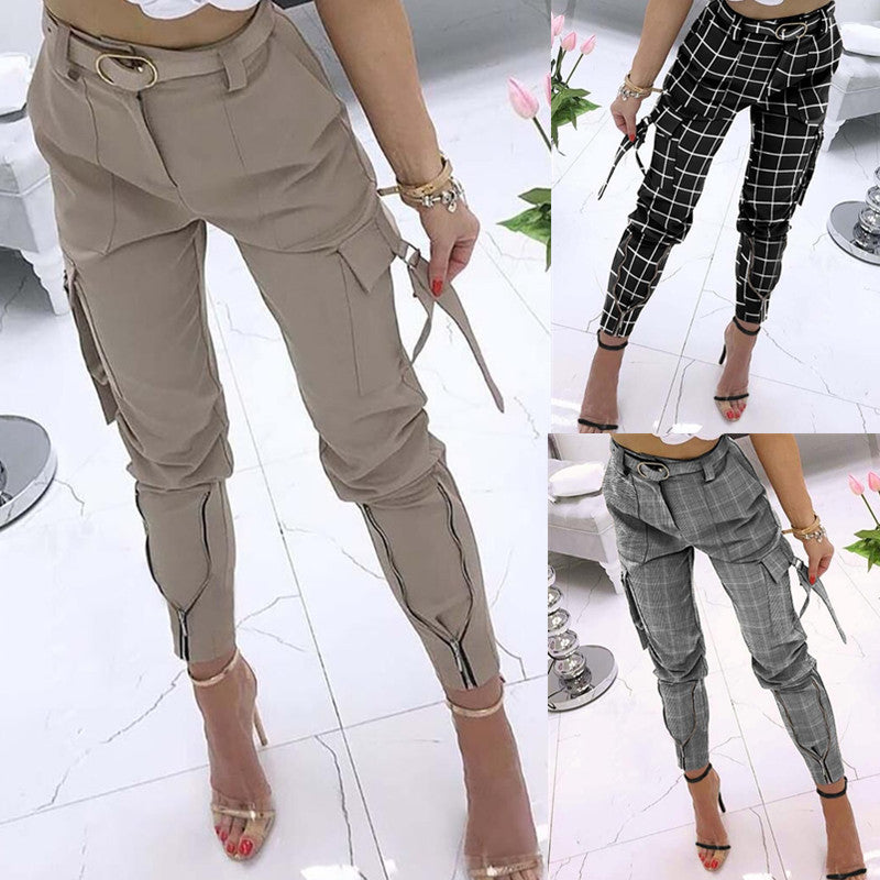Cross-Border New Product Amazon Wish Casual Pants Waist Elastic High Waist Women's Trousers Solid Color Overalls