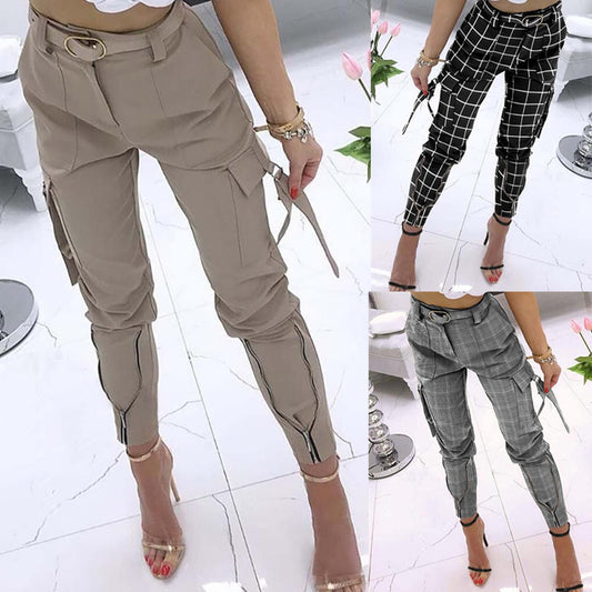 Cross-Border New Product Amazon Wish Casual Pants Waist Elastic High Waist Women's Trousers Solid Color Overalls