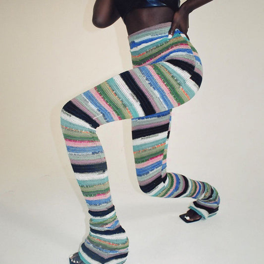Fashion Striped Pile Pants Women's Knitting Trousers