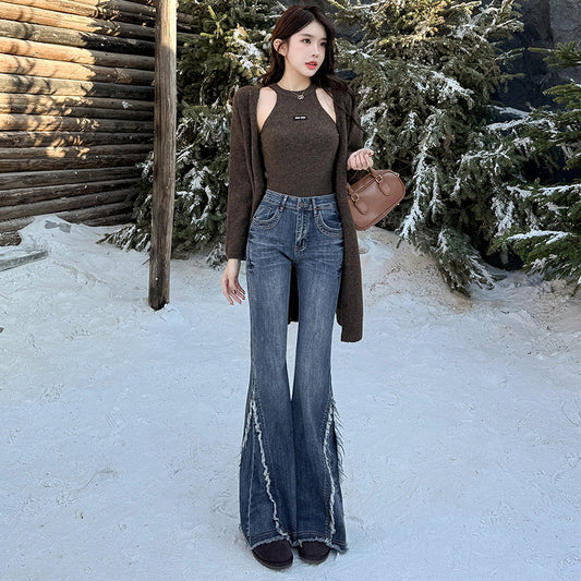 Frynset Burr Skinny Jeans til Kvinder Forår Retro