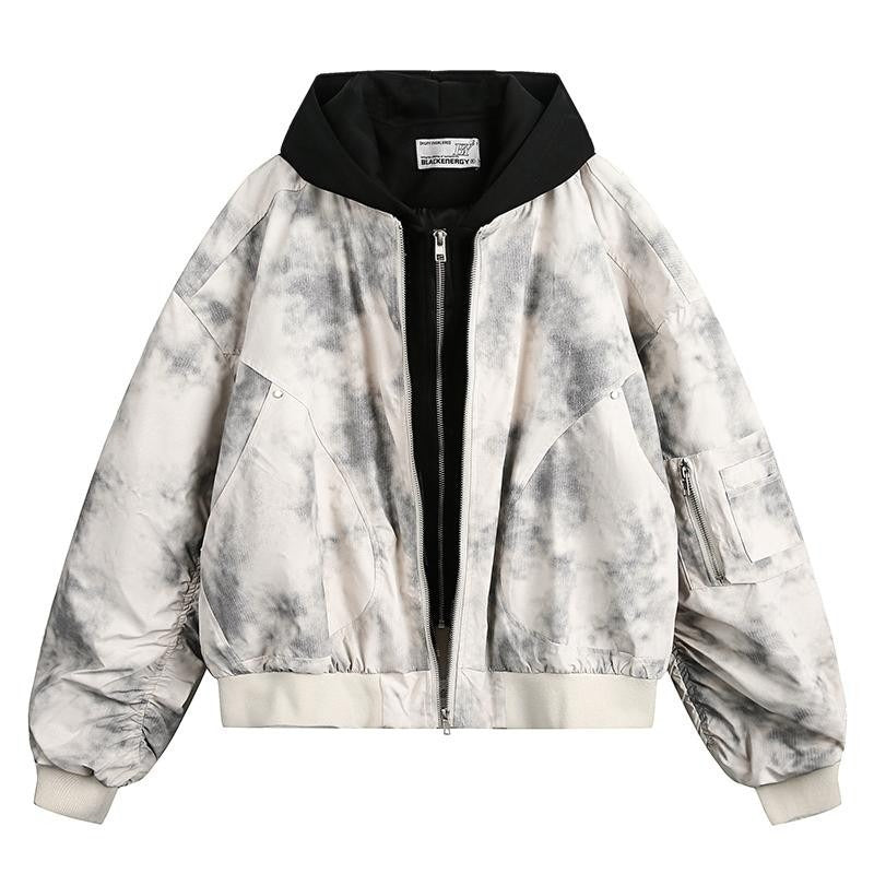 Retro Tie-Dye Hooded Jacket With A Mock Two-Piece Design