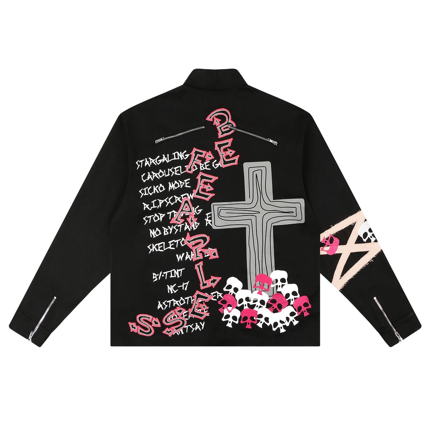 Retro Cartoon Graffiti Print And Embroidery Zip Jacket