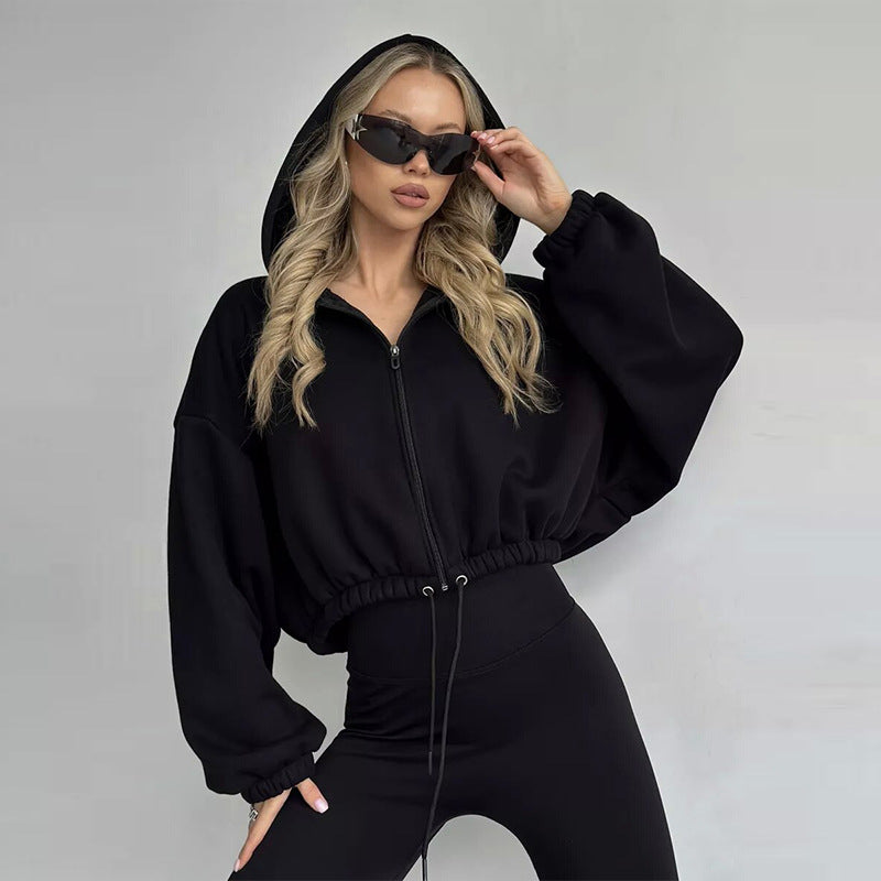 Cropped Fitted Hoodie With A Drawstring Hood And Long Sleeves Perfect For Casual Wear