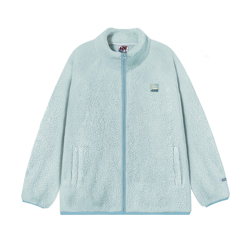 Loose Contrasting Color Edging Comfortable Cotton Plush Jacket
