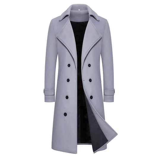 Autumn And Winter Long Double Breasted Trench Coat Men's Woolen