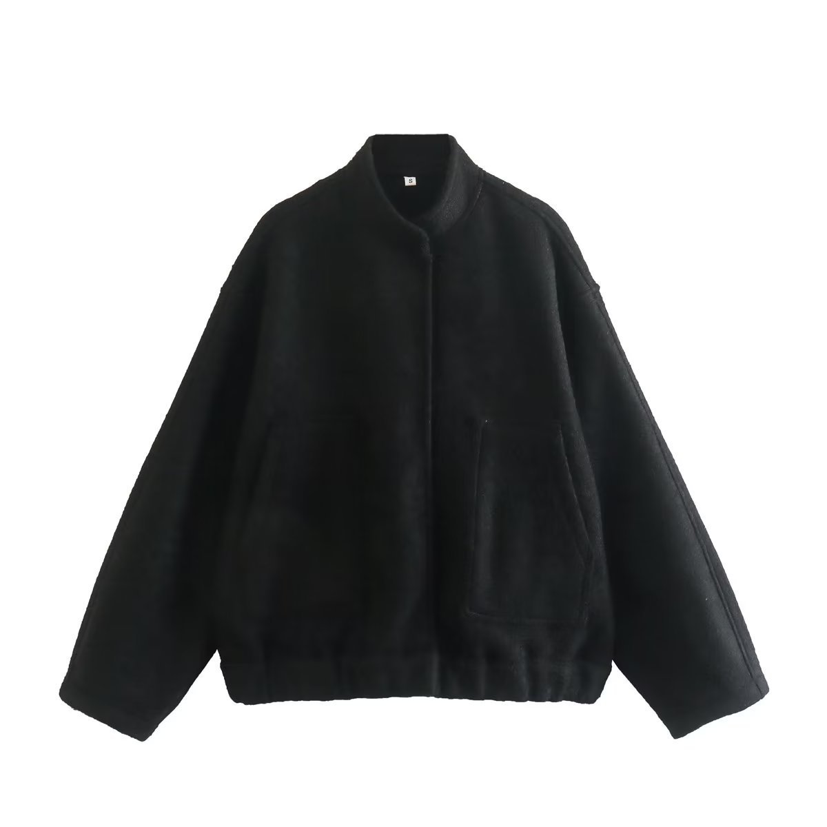 Women's Solid Color Stand Collar Single-breasted Double-sized Pocket Long Sleeve Coat