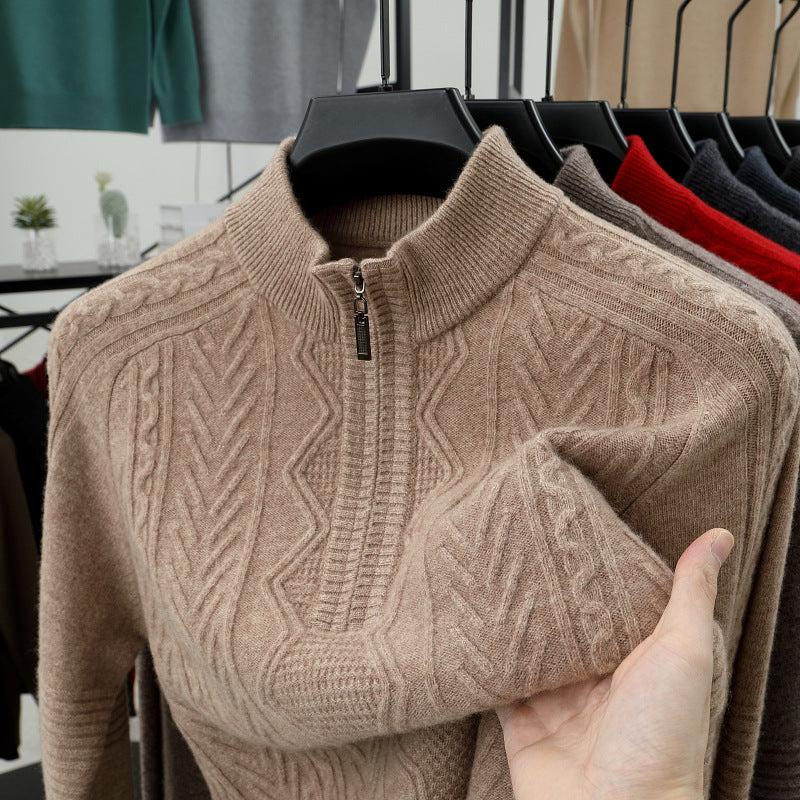 Wool  Men's Sweater Half Turtleneck Zipper Sweater