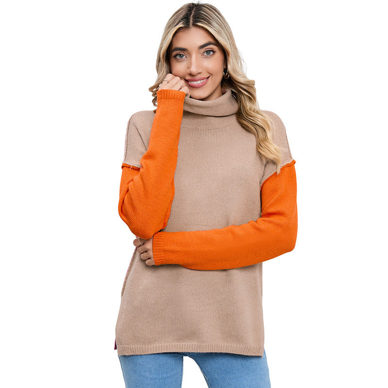 Color Matching Pullover Turtleneck Sweater Women's Long Sleeve
