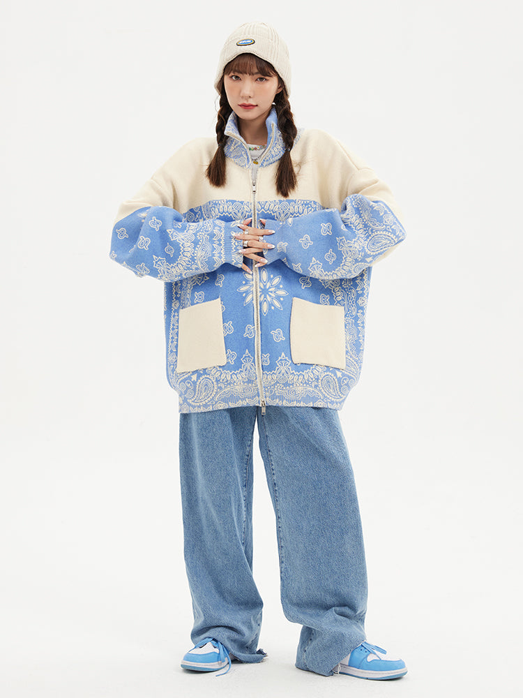 Loose Knit Cardigan Cashew Flower Casual Sweater Jacket
