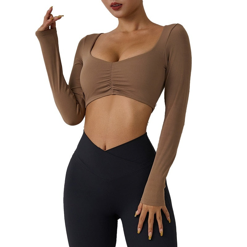 Nude Feel Yoga Long Sleeve T-shirt Tight Fold Movement Top