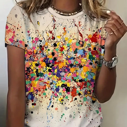 Printed Round Neck Short Sleeve Top