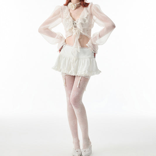 Ladies Ballerina Cake Dress Short Lace Trim