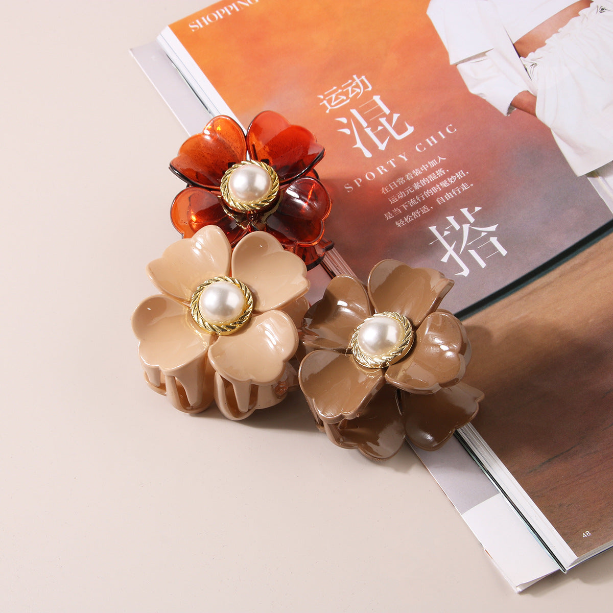 French Romantic Flower Clasp Pearl Hairpin Girl