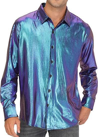 Men's Formal Solid Color Casual Sequin Button-up Shirt