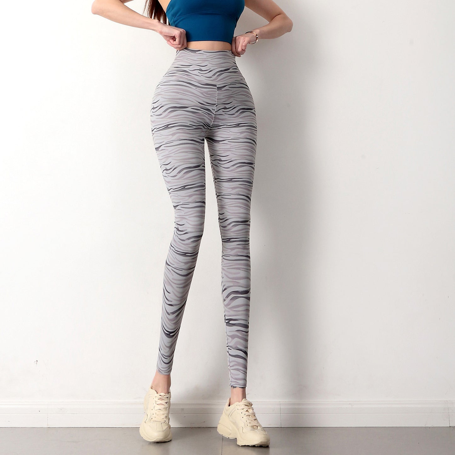 Nude Feel Peach Hip Yoga Pants Female Zebra Stripes