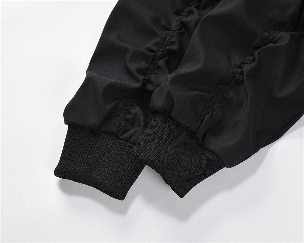 Guochao High Street Design Sleeve Pleated Color Contrast Patchwork Jacket Jacket
