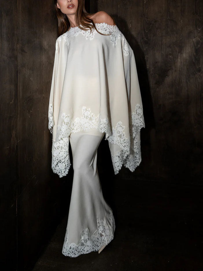 Elegant And Luxurious Lace-trimmed Shawl Dress
