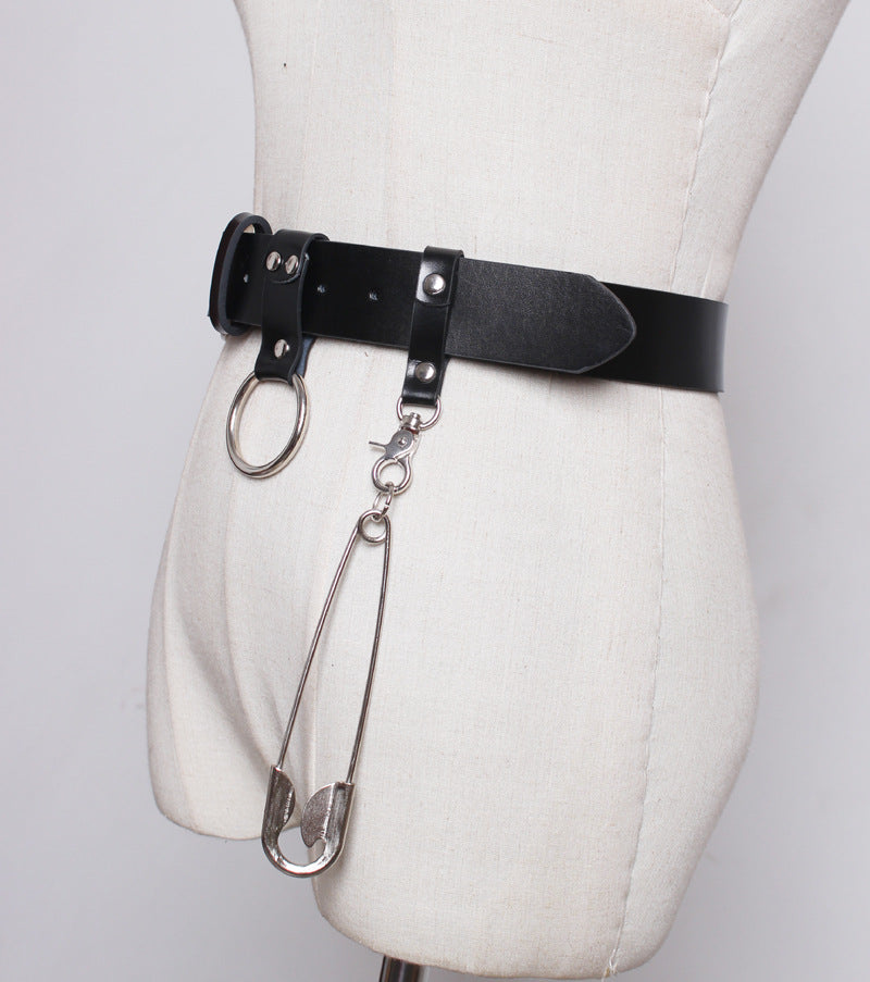 Keychain Schoolbag Pendant Big Pin Decorated Men's And Women's Leather Belt Girdle