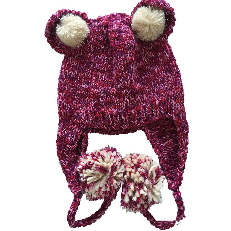Women's Autumn And Winter Cute Hand Knitted Ear Protection Hat