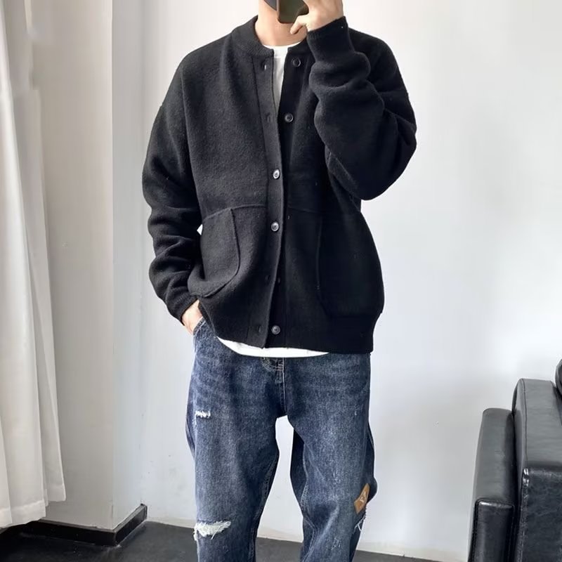 Japanese Wool Cardigan Men's Spring And Autumn Hong Kong Style Sweater