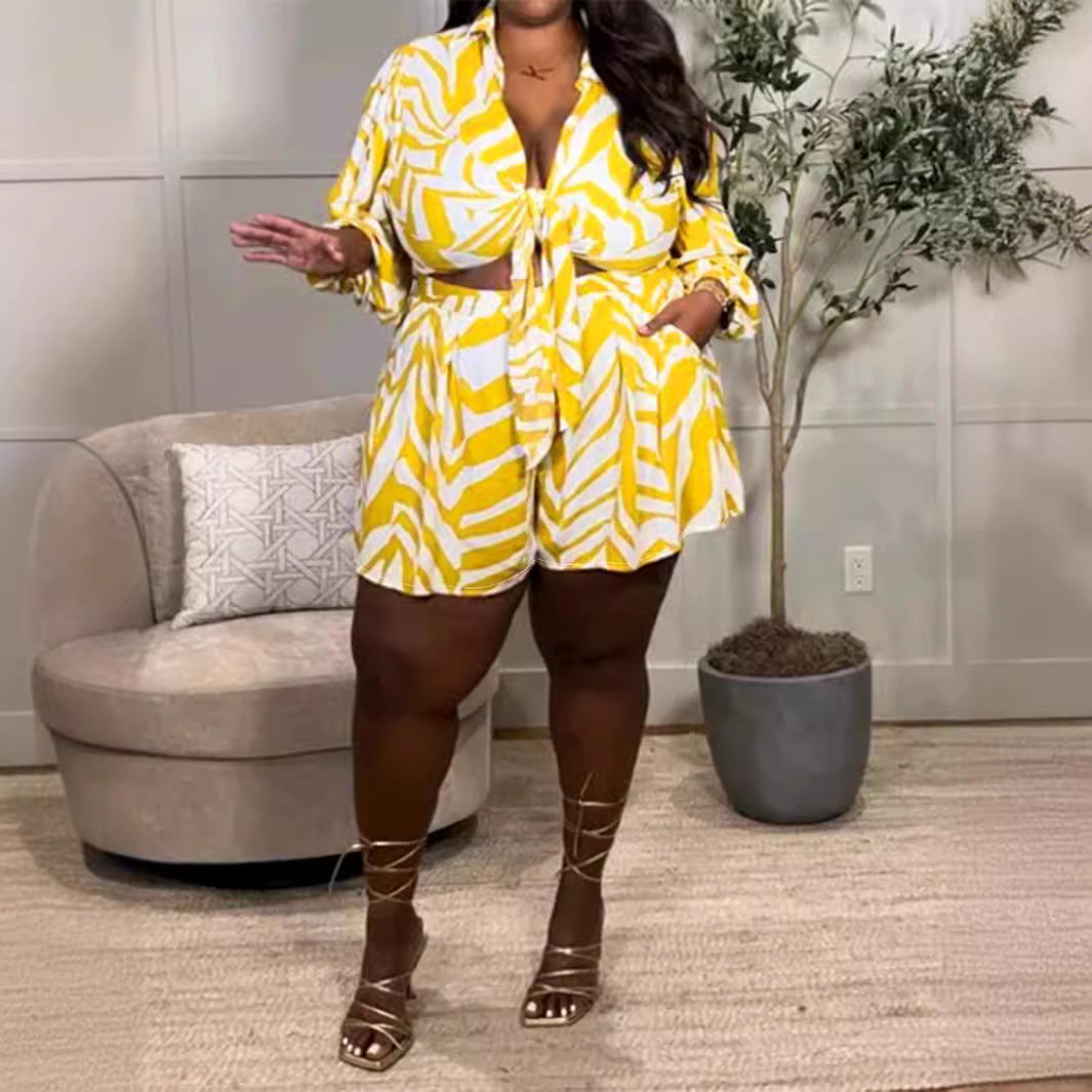 Sexy Print Plus Size Two-piece Vacation Set