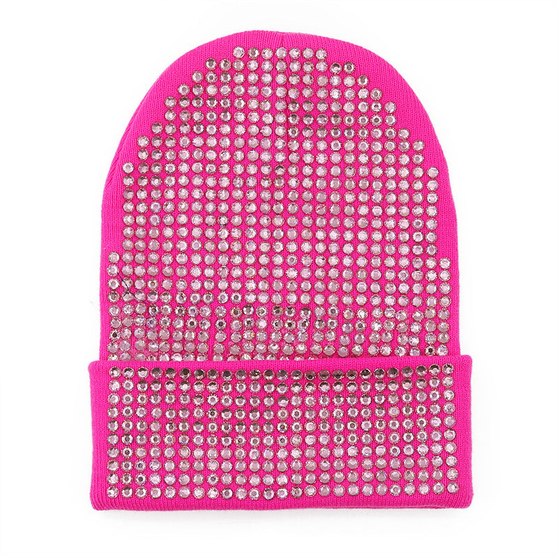 Punk Rhinestone Warm All-matching Acrylic Knitted Drill Cap