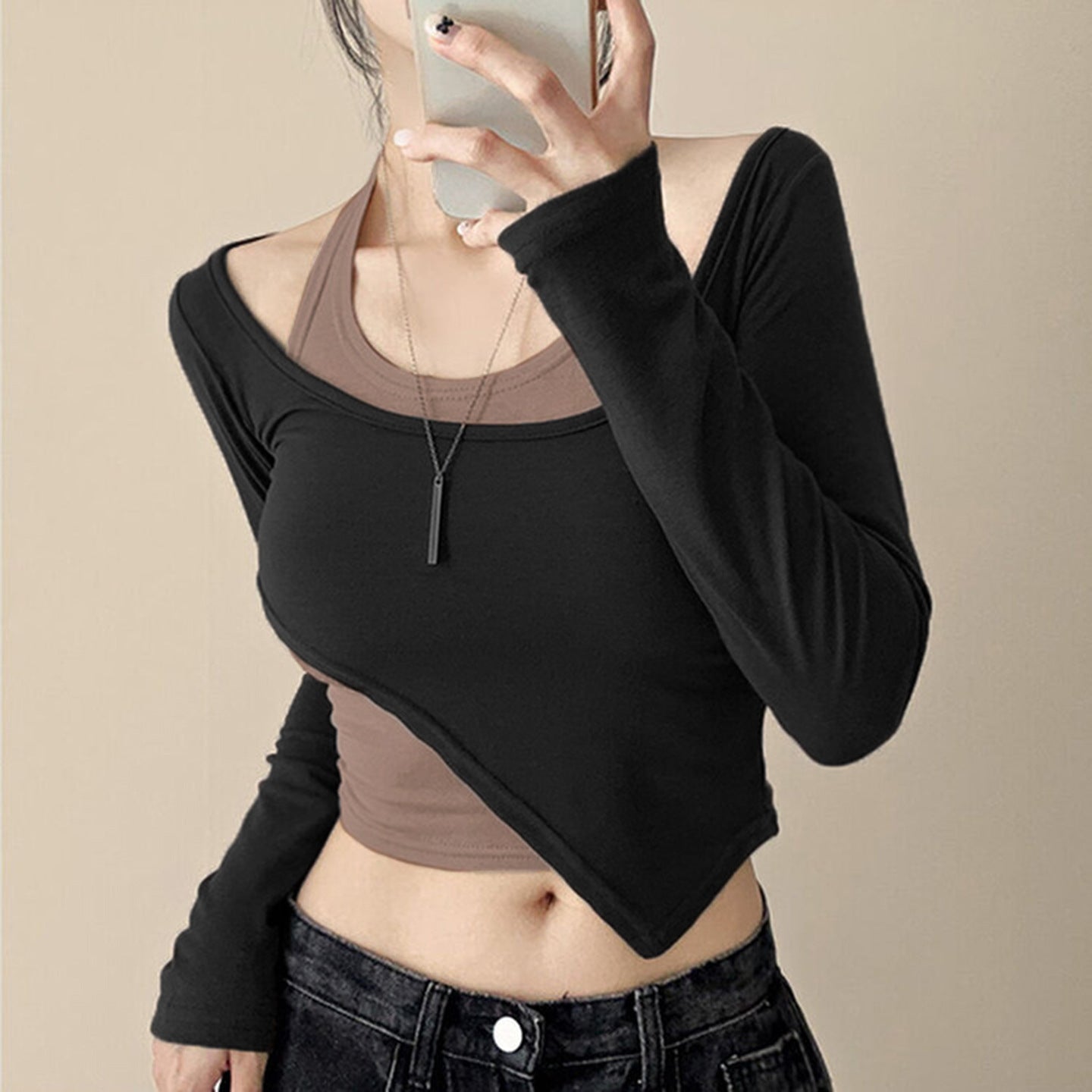 Color Matching Irregular Hot Girl Short Personalized Two-piece Set Top