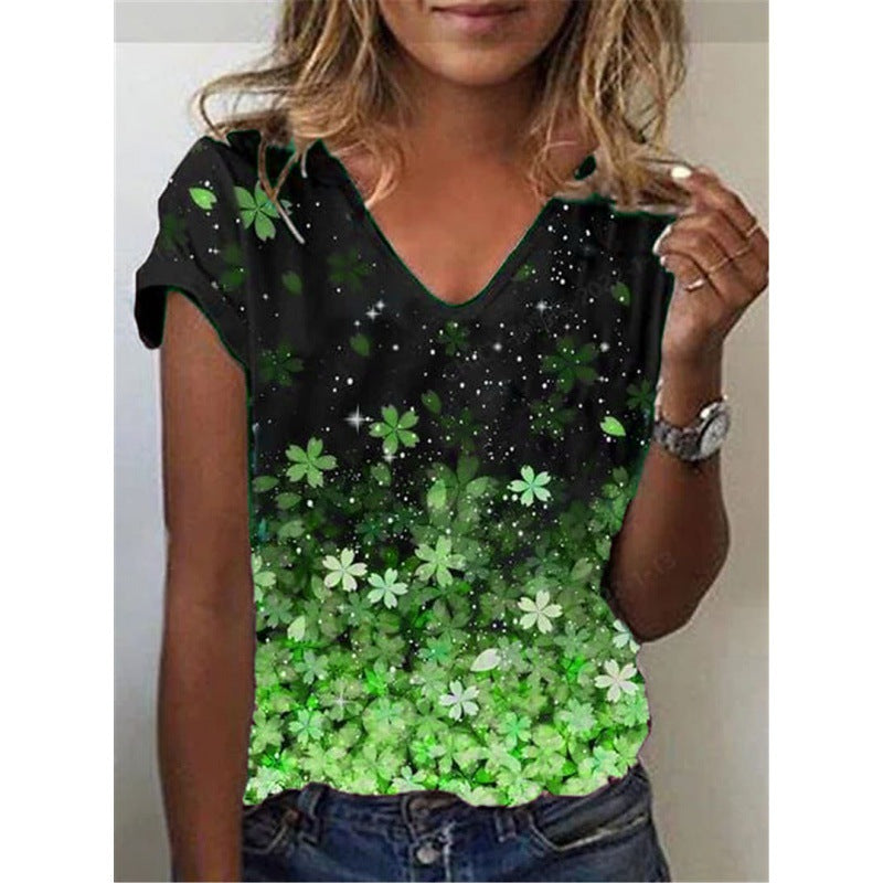 Abstract Painting T-Shirt Graphic Geometric Print V-Neck