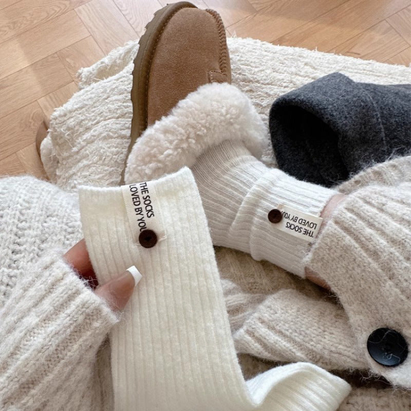 Womens Chunky-knit Socks With Buttons