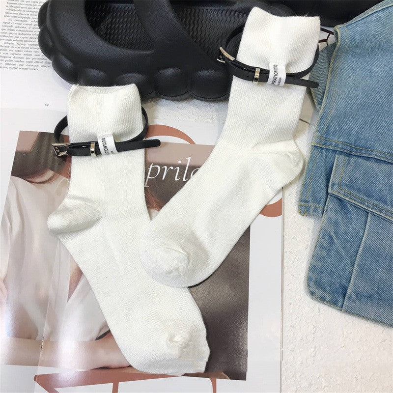 Leather Lace-up Fashionable Stylish Personalized Cotton Socks