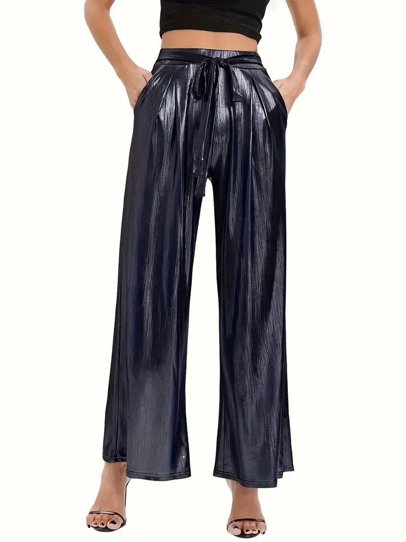 Women's Trousers Belt Loose High Waist Wide Leg