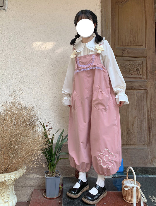 Women's Floral Loose Radish Bud Bib Pants