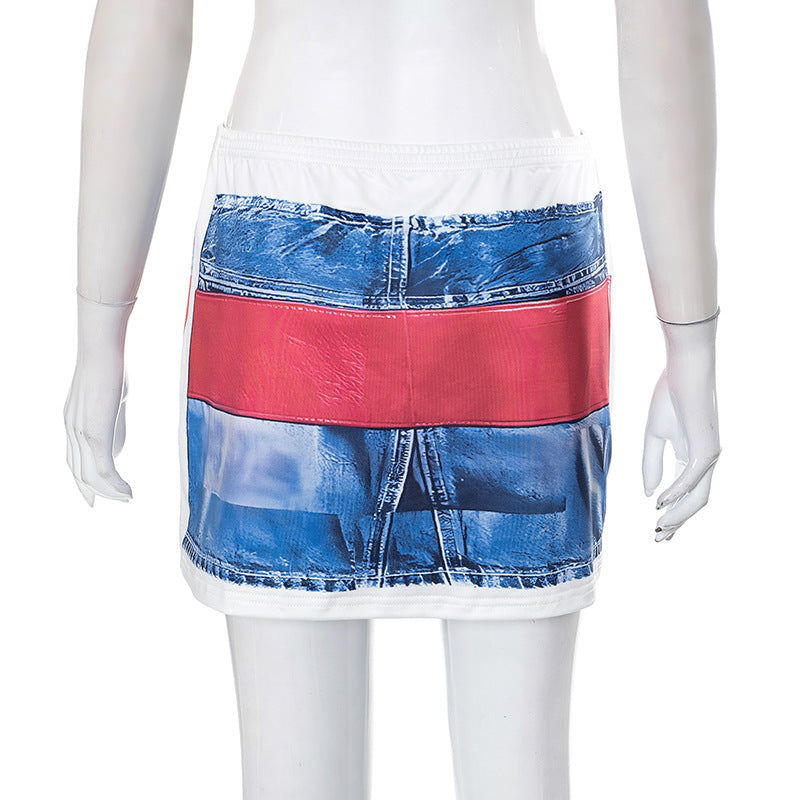Women's Printed All-matching Short Denim Skirt