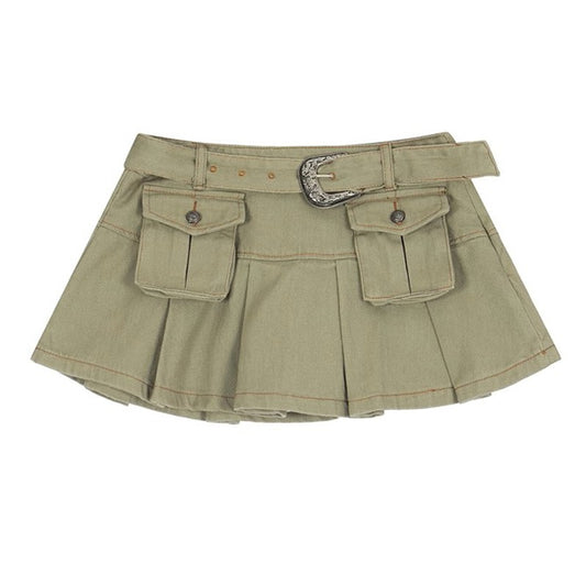 Women's Retro Multi-pocket Workwear Denim Skirt