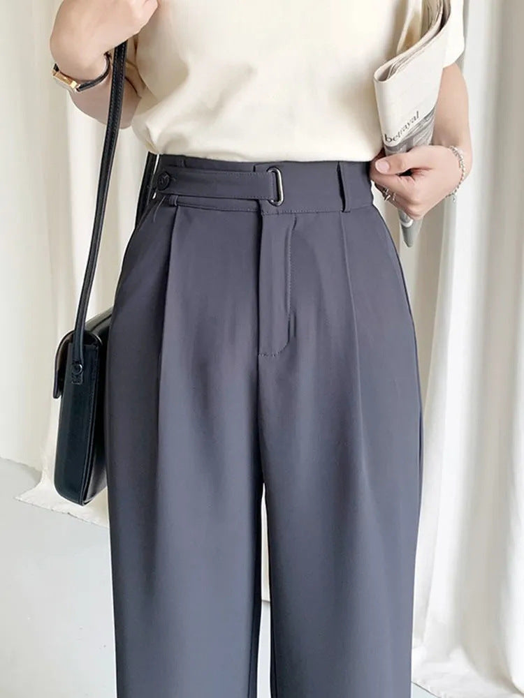 Summer Gray Small Suit Pants Women's Ice Silk High Waist Straight Narrow Wide-leg Pants