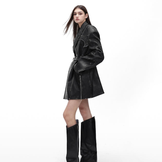 Heavy Niche Deconstruction Retro Distressed PU Leather Suit Jacket