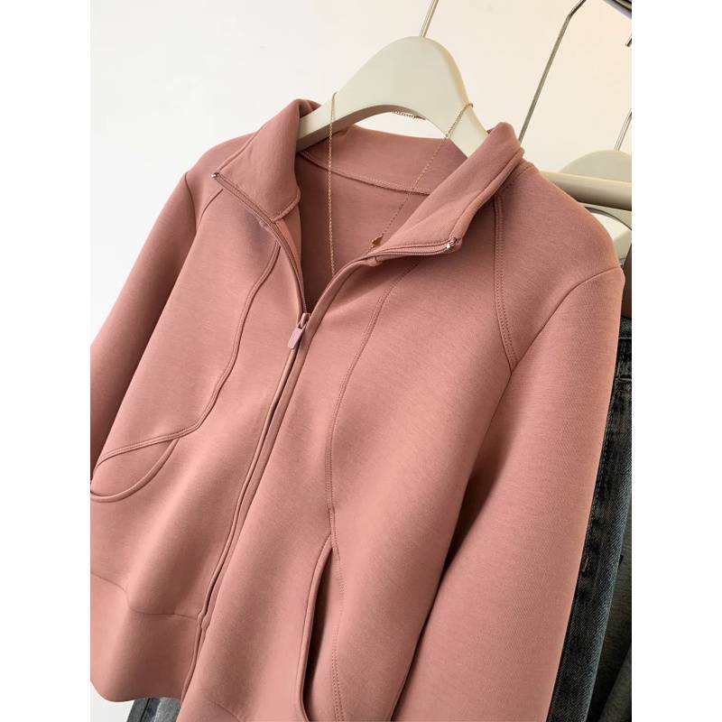 Plus Size Cardigan med lynlås og opretstående krave