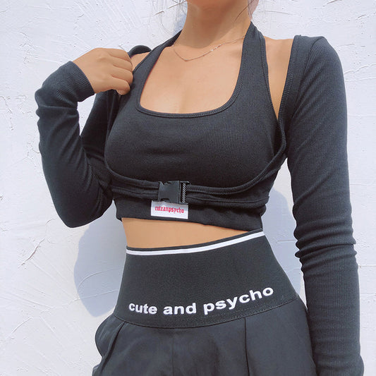European And American Hollow T-shirt Two-piece Women's Suit