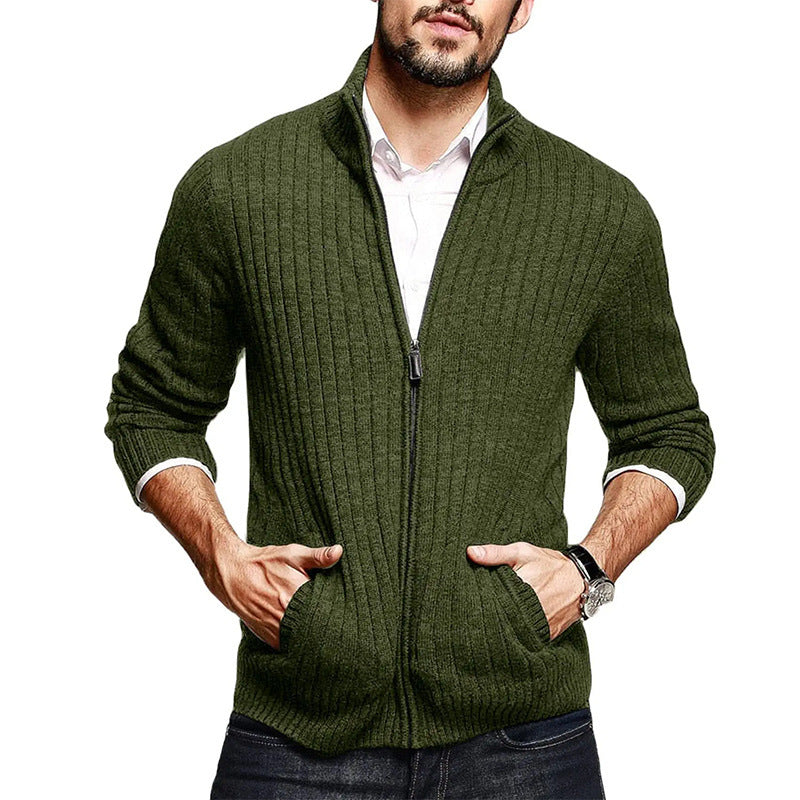 Men's Solid Color Half Turtleneck Long Sleeve Zipper Slim Sweater