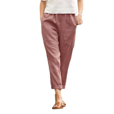 Women's Plus Size Cotton And Linen Casual Pants Solid Color