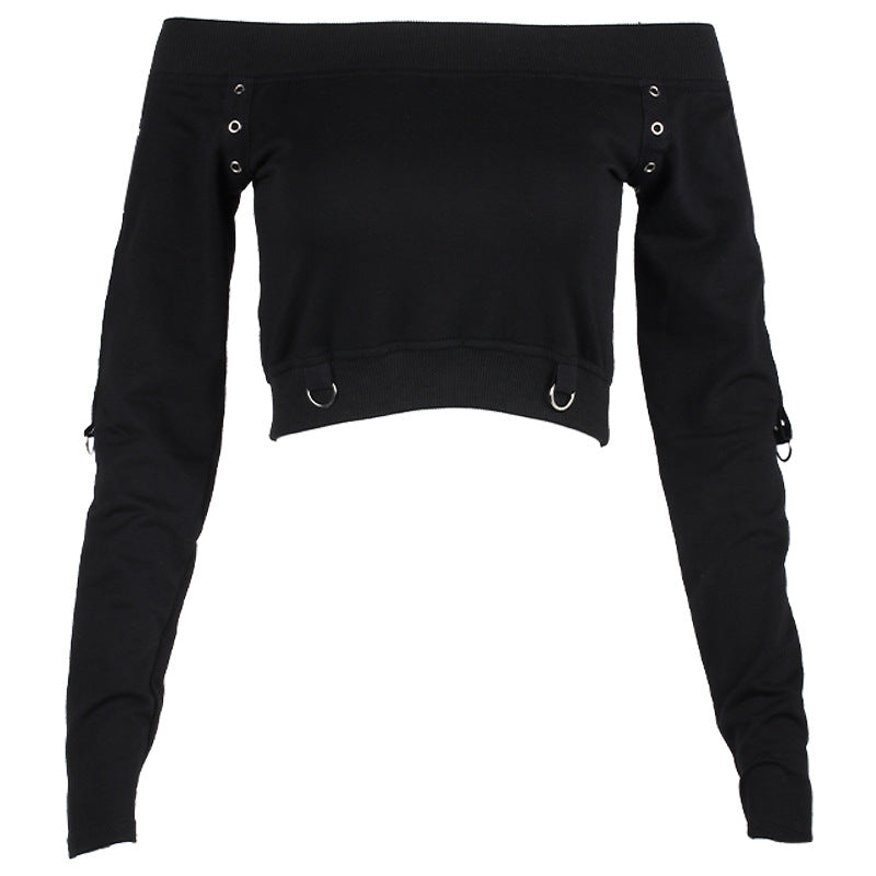 Women's Off-neck Solid Color Slim Fit Midriff-baring Sweater