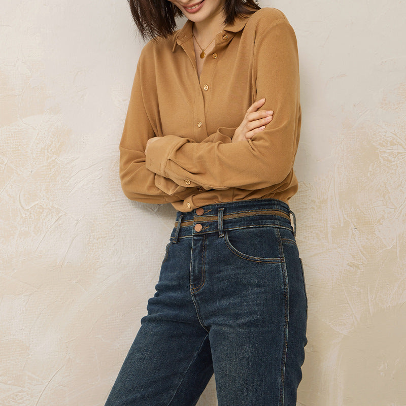 Women's AutumnWinter Three-Dimensional Simple Long-Sleeve Shirt