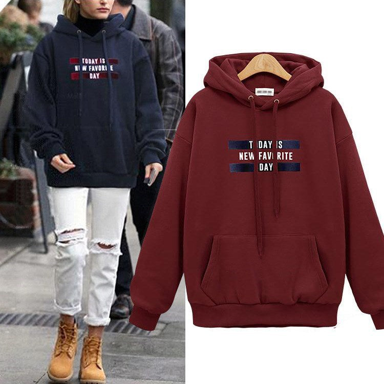 Europæisk og Amerikansk Bogstavtryk Hættetrøje Løs Pullover Dame
