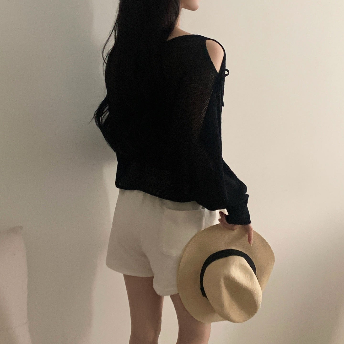 Lace-up Cutout Off-shoulder Loose Sun Protection Sweater Top