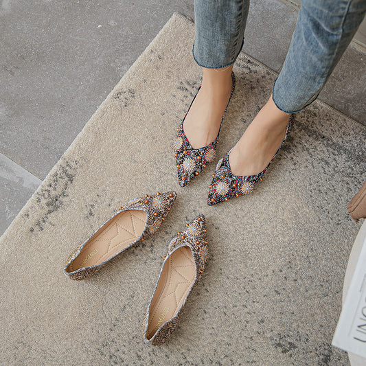Printed Women's Flat New Temperament Rhinestone Rivet Shoes